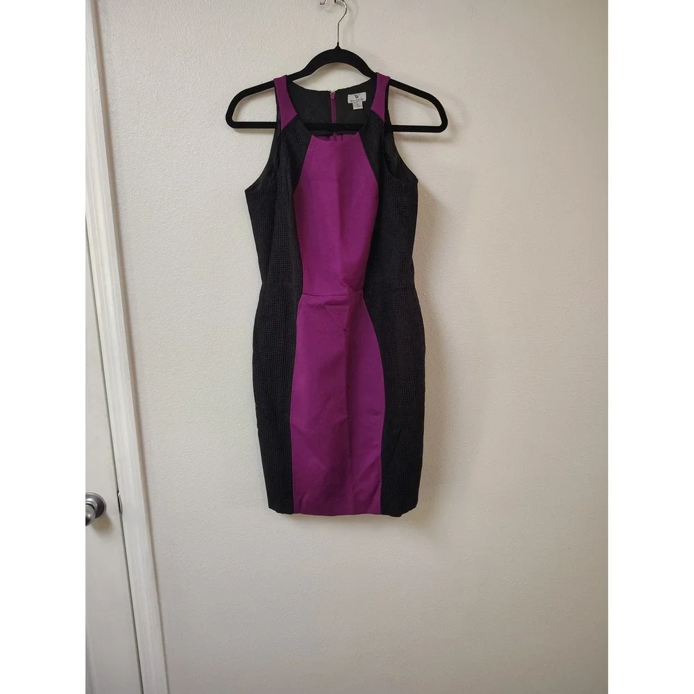 Worthington Purple Black Colorblock‎ Sheath Dress Sleeveless Mesh Panels Size 4